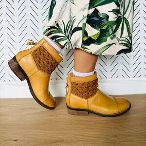 ❤️Latigo Women's Camel Leather Ankle Boots Crochet Knit Cuff Comfort Casual Boho